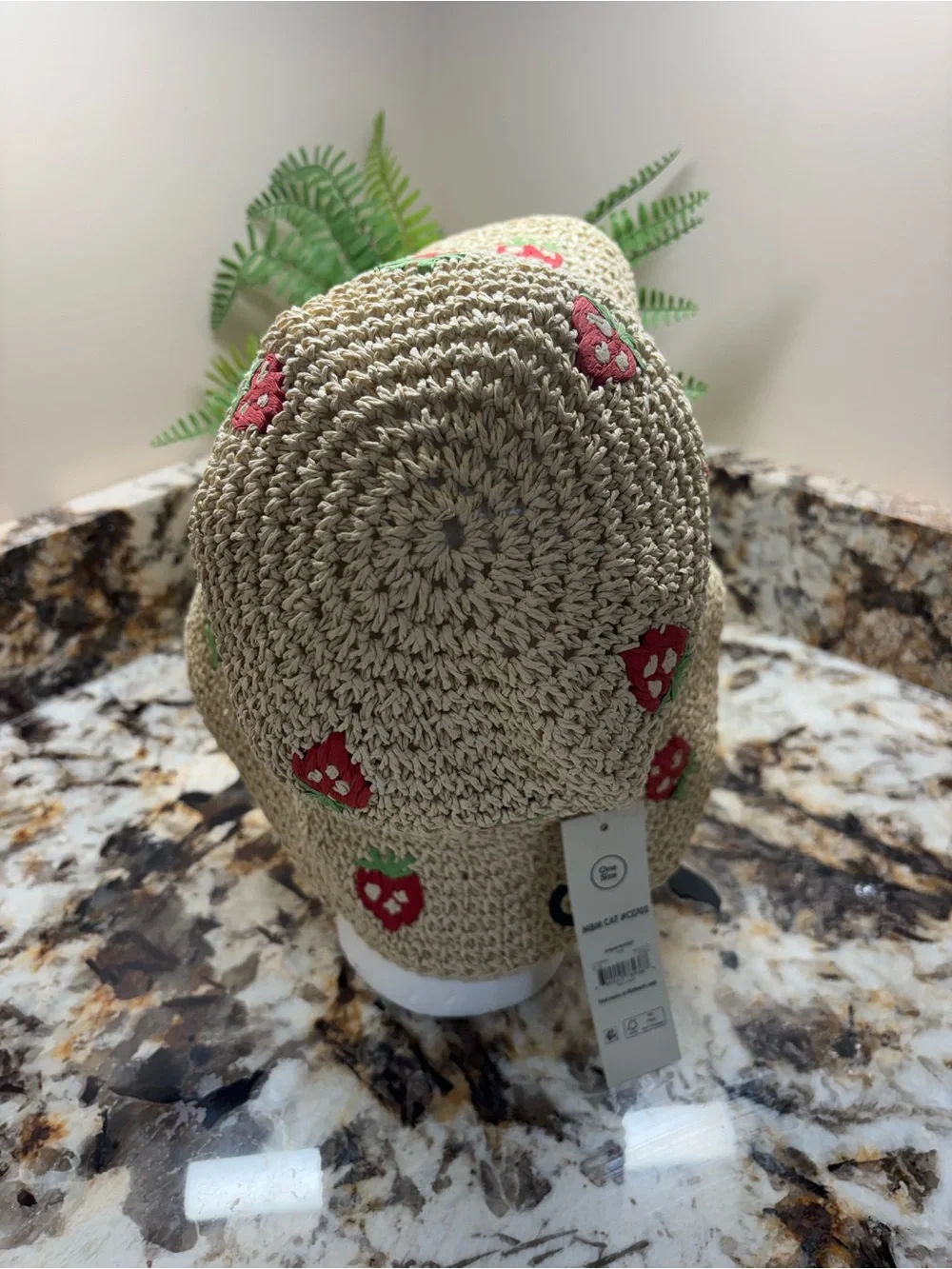 🍓 Straw Knit Bucket Hat with Red Strawberry Embroidery 🍓